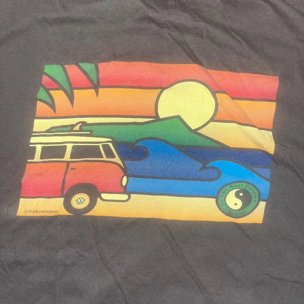 T& C Surf Design Men's Gray Charcoal Volkswagen Sunset TShirt SZ 2XL Flaw